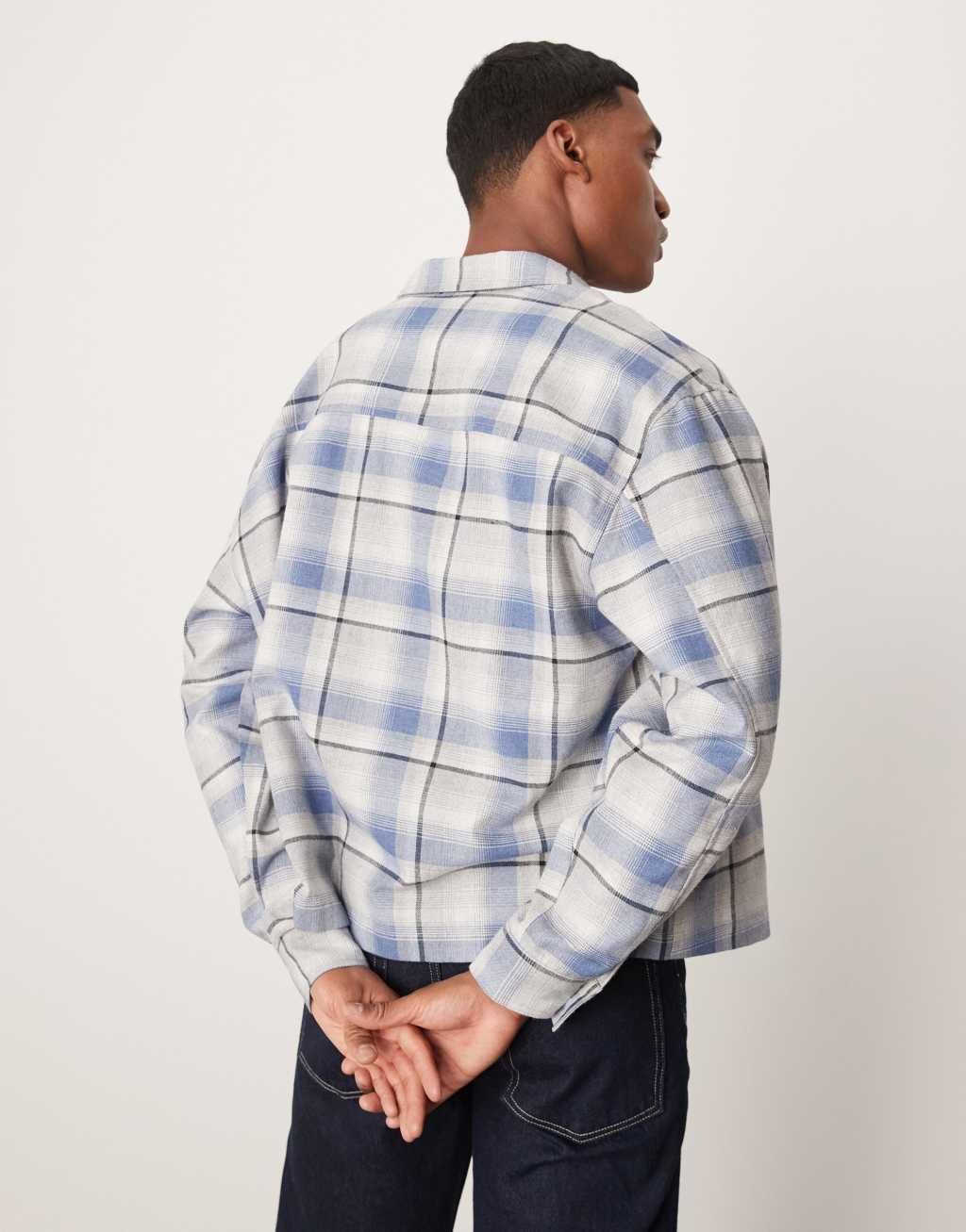 ASOS DESIGN oversized boxy shirt in blue check Product Image