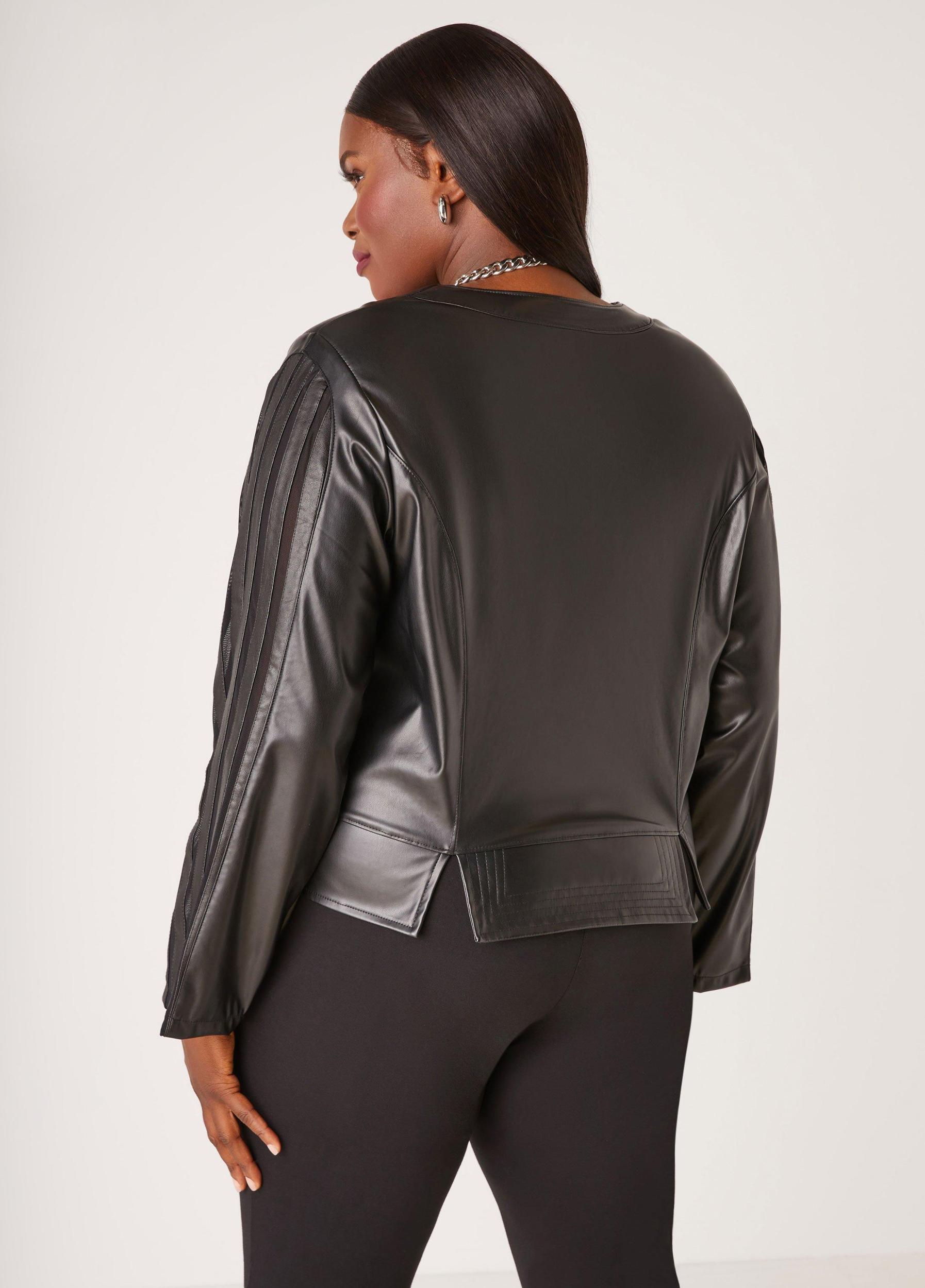 Striped Faux Leather Jacket Product Image