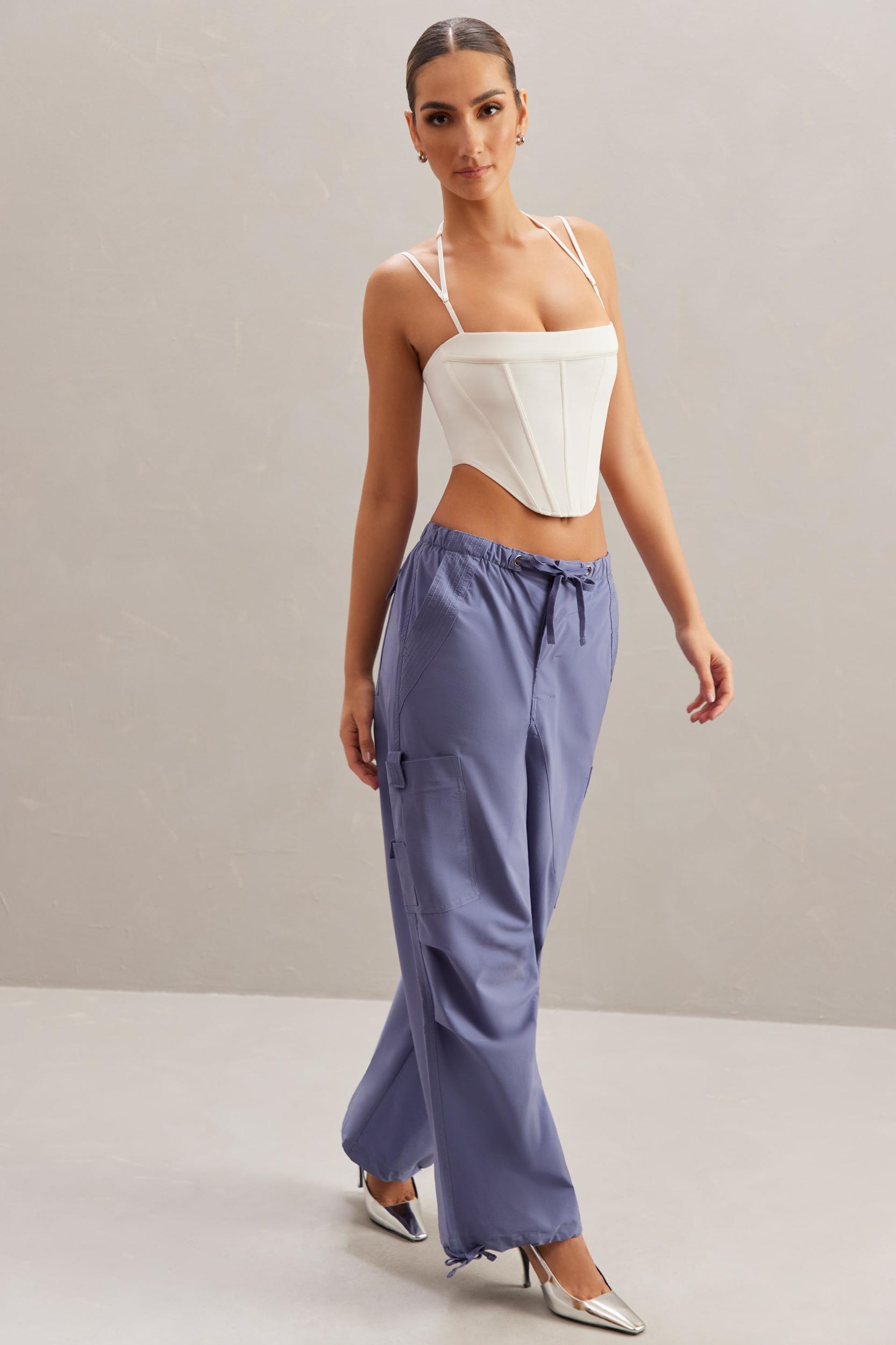 Wide Leg Cargo Trousers in Dusty Blue Product Image
