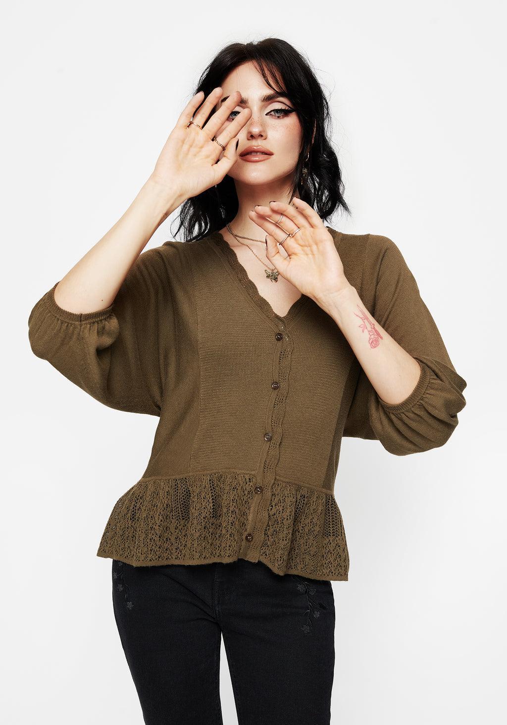 Avalon Puff Sleeve Button Up Knit Blouse Product Image