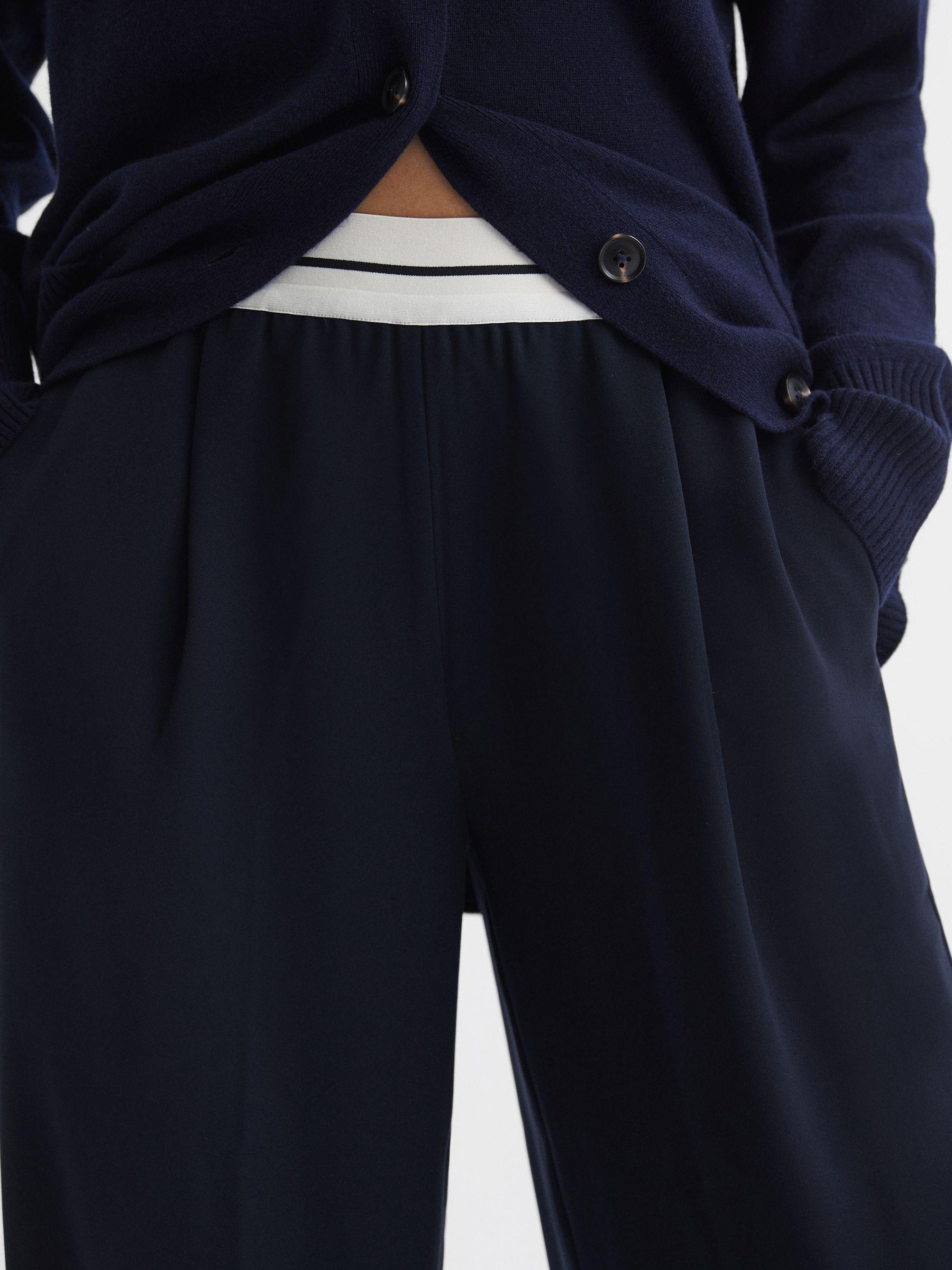 Wide Leg Elasticated Trousers in Navy Product Image