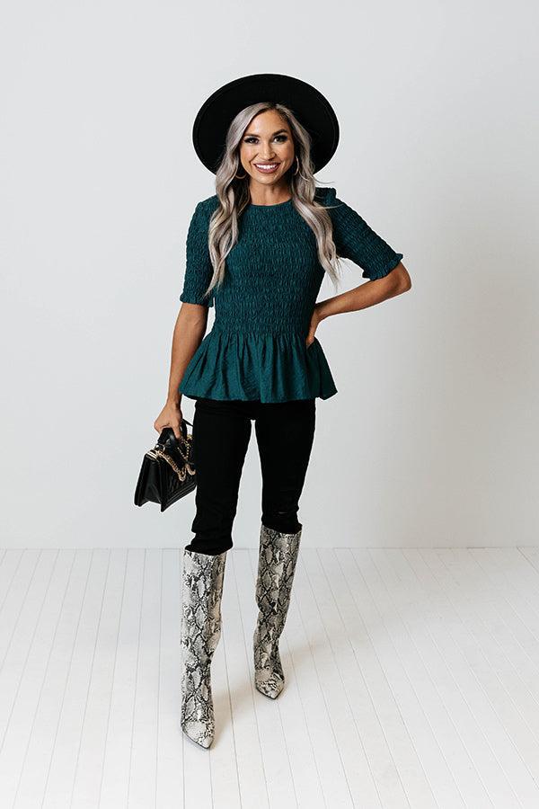 Fine And Divine Smocked Top In Hunter Green Product Image