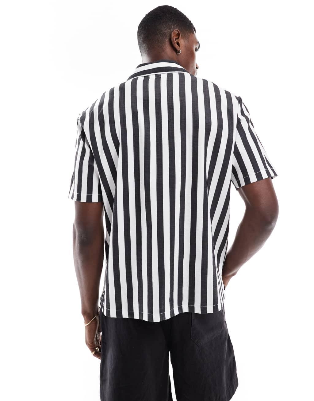 Bershka bold stripe shirt in black Product Image