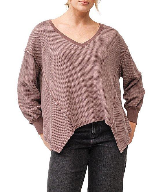 Dear John Mira Waffle Knit Oversized V-Neck Long Sleeve Sweater Product Image