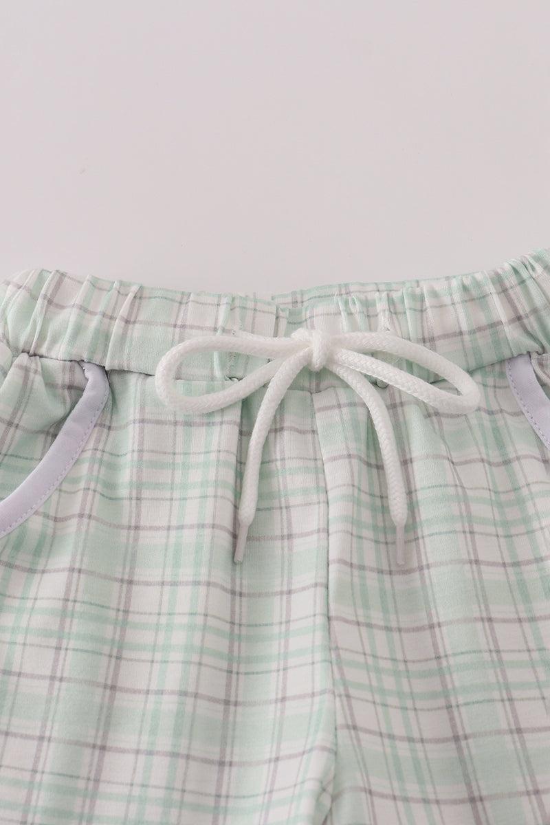 Blue sailboats embroidery smocked shorts set Product Image