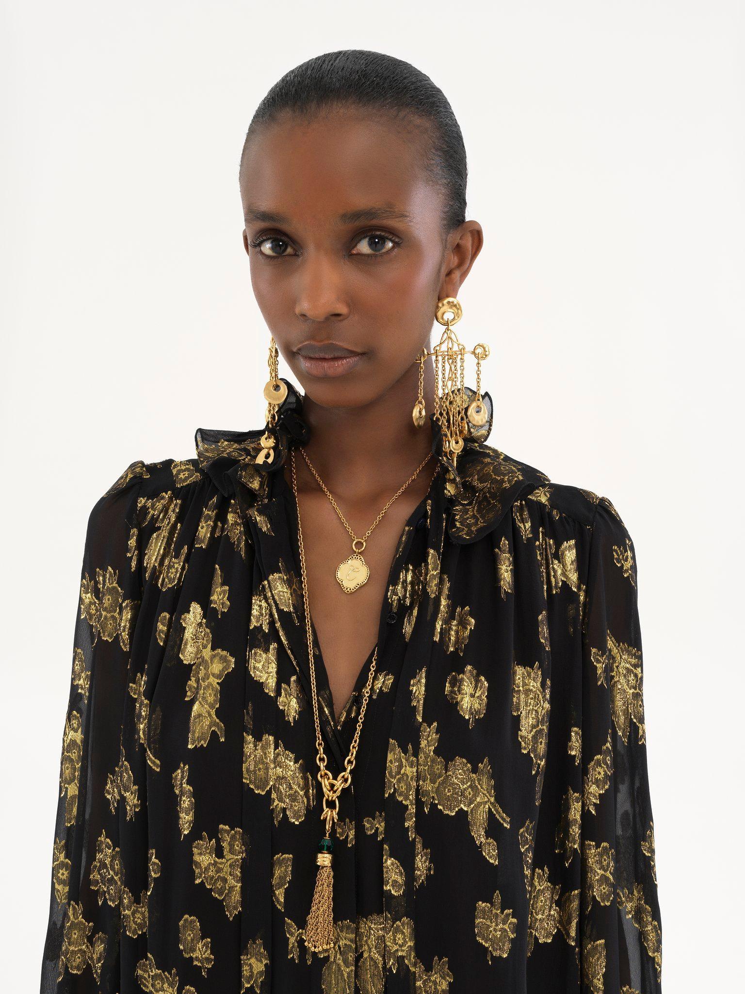 Tie-front mini dress in silk jacquard & lurex Product Image