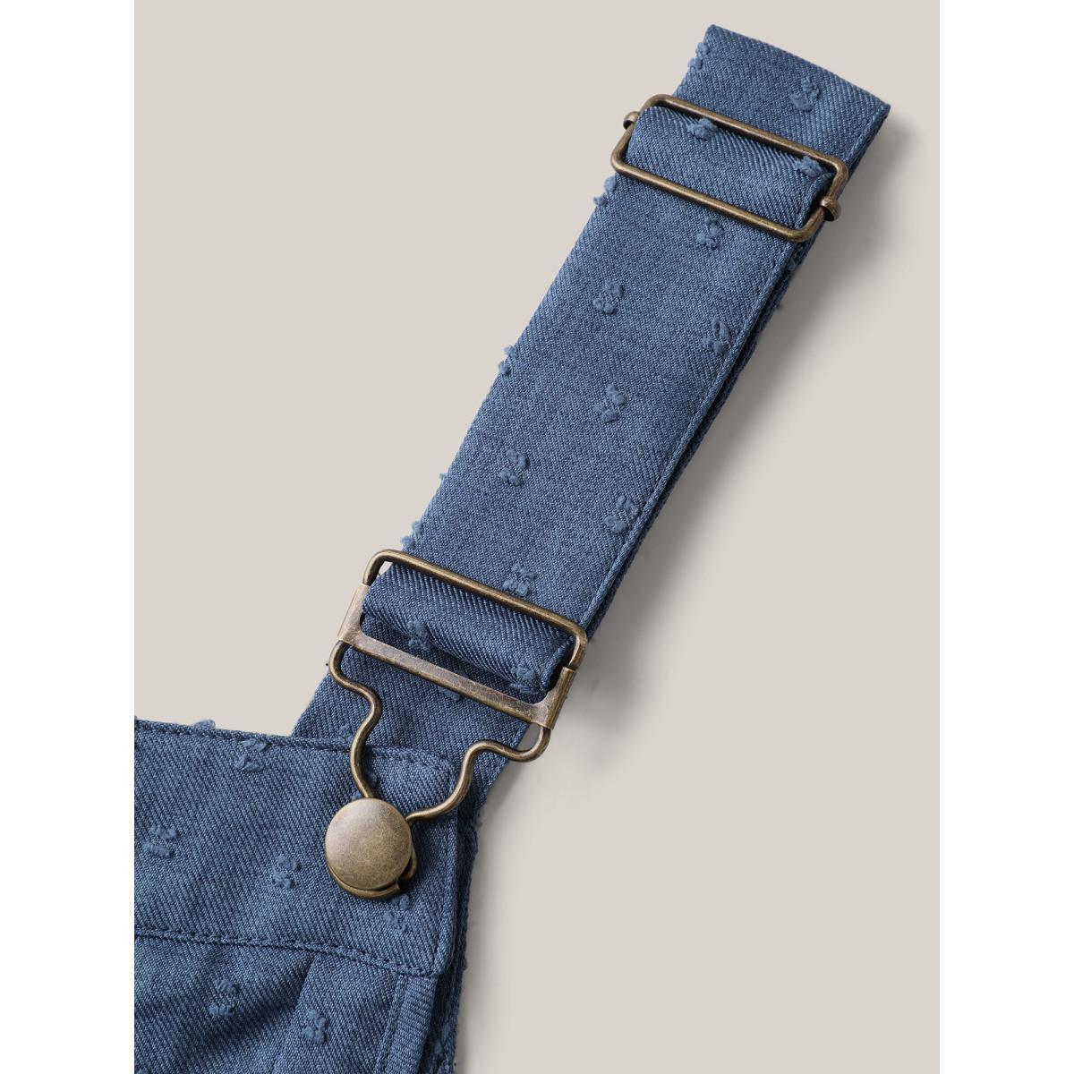 Plus Size Mediumblue Textured Plicated Detail Overall Straps Jumpsuit Women Sleeveless Square Neck Everyday-Casual Loose Jumpsuits BloomChic 30/6X Product Image