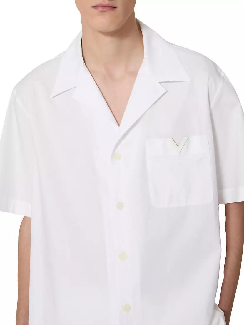 Cotton Poplin Bowling Shirt with Rubberized V Detail Product Image