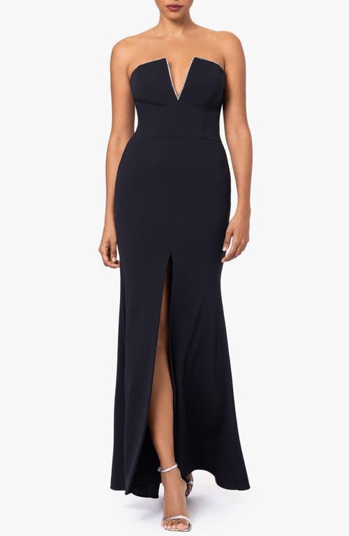 Betsy & Adam Long Strapless V-Neck Split Women's Dress Product Image