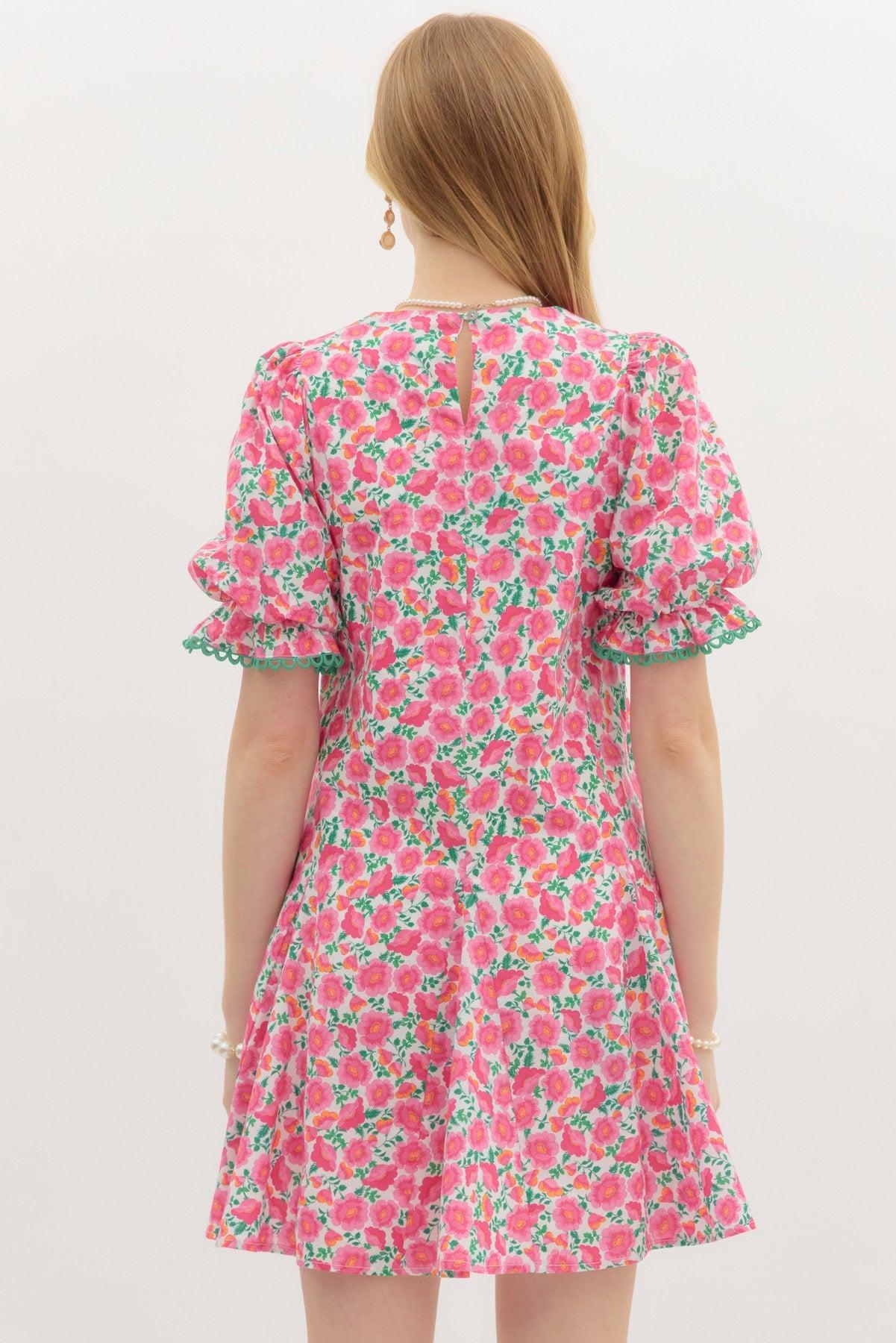 Pink and Green Floral Dress Product Image