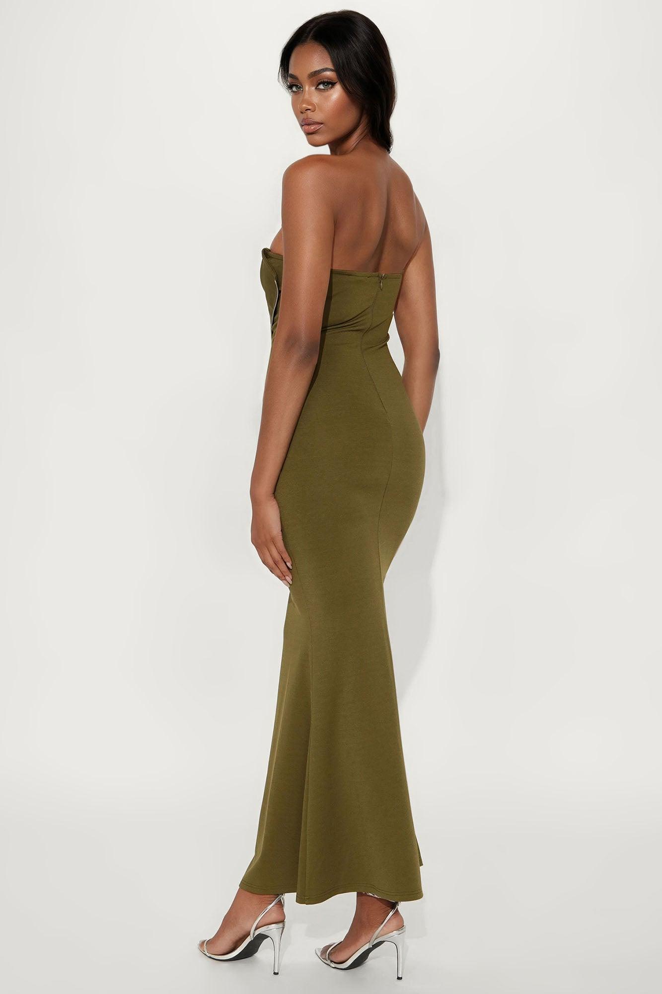 Kiara Lace Up  Maxi Dress - Olive Product Image