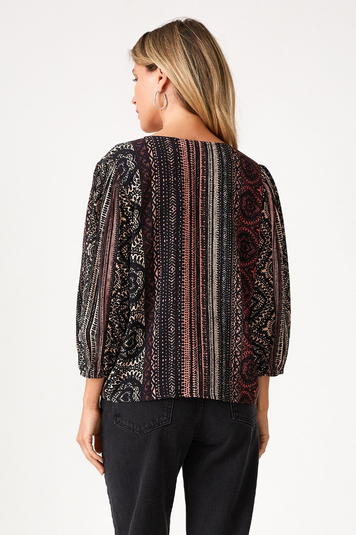Bohemian Tie Front V Neck Top Product Image