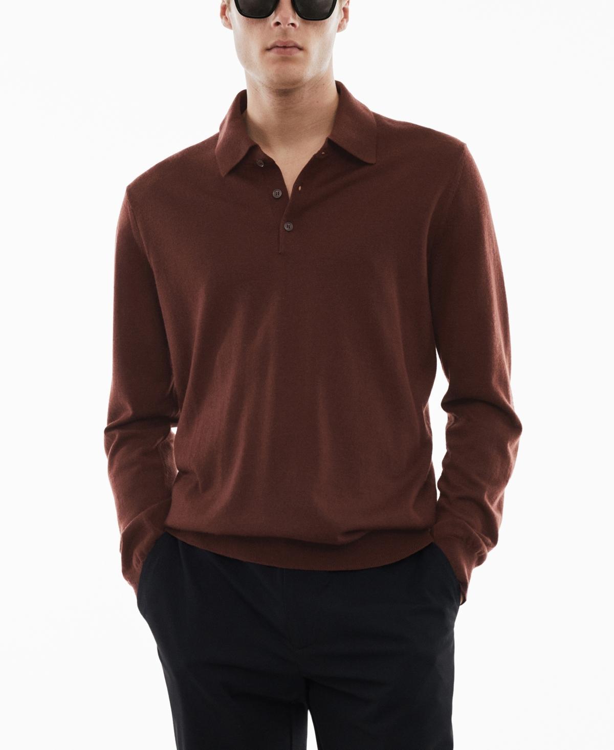 Mango Mens 100% Merino Wool Long- Sleeved Polo Shirt Product Image