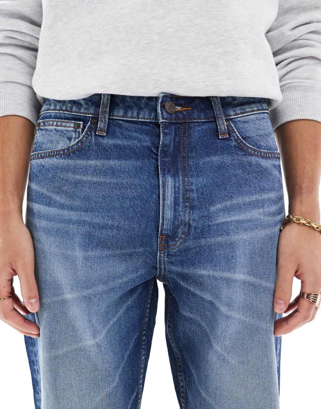 ASOS DESIGN straight stretch jeans in mid blue wash Product Image