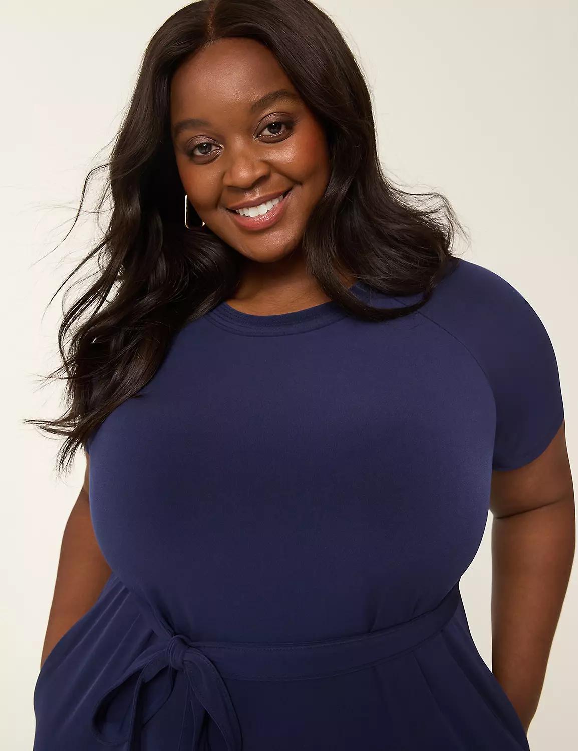 Stitch-Detail Tie-Waist Jersey Midi Dress Product Image