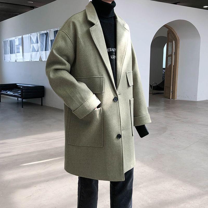 Plain Long Single-Breasted Coat Product Image