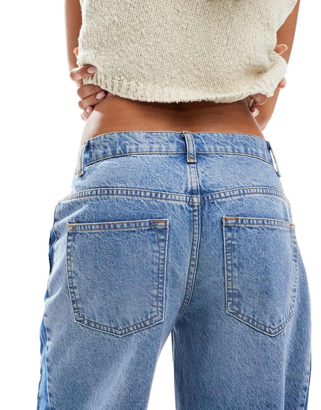 ASOS DESIGN wide leg jeans with contrast side panel in mid blue Product Image