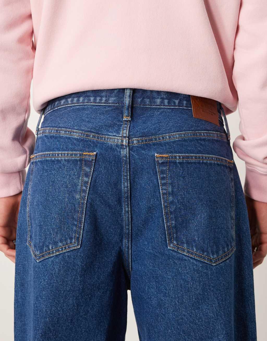 Abercrombie & Fitch baggy fit jeans in mid-blue wash Product Image