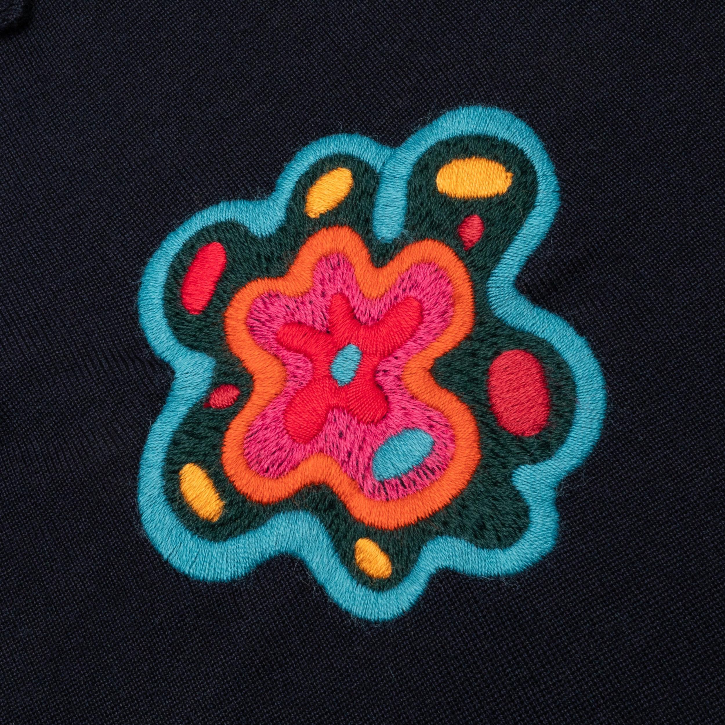 Flower Blob Knitted Polo Shirt - Midnight Blue Male Product Image
