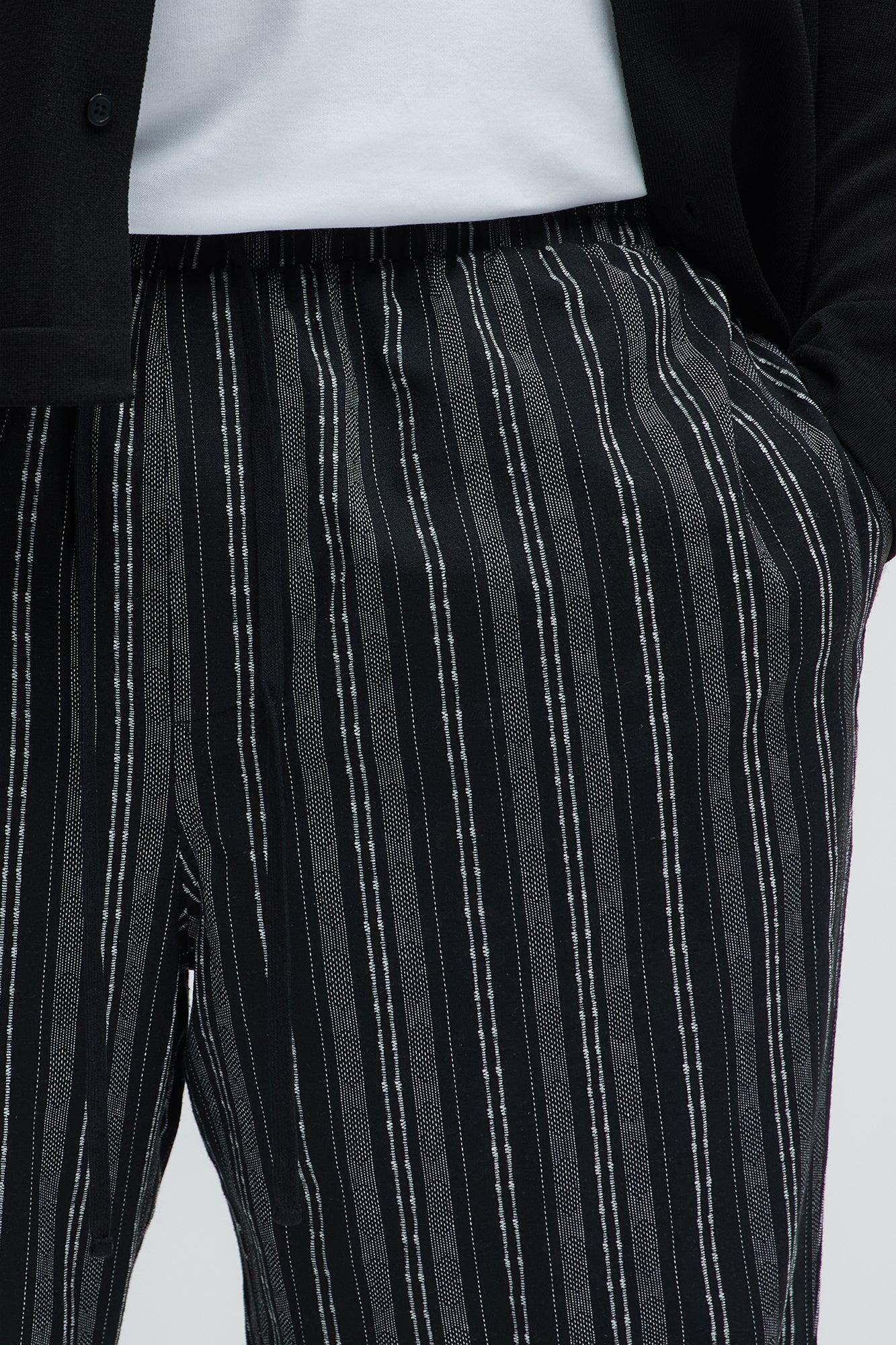 Striped Down Straight Pants - Black/combo Product Image