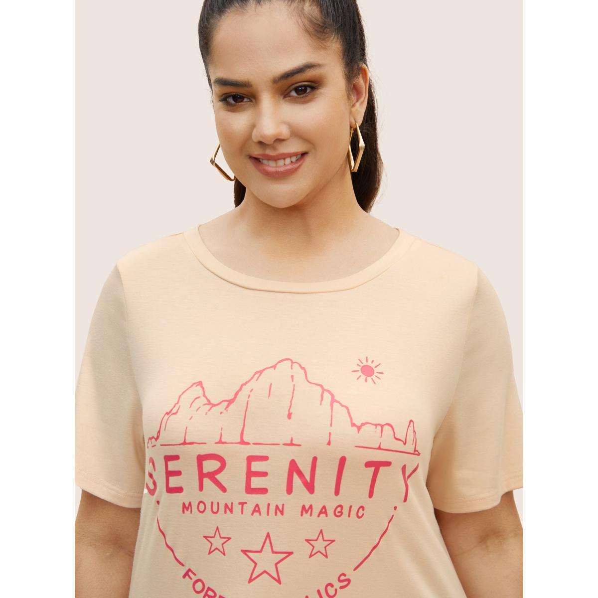 Plus Size Crew Neck Letter Print Contrast T-shirt Apricot Women Casual Contrast Art&design Round Neck Everyday T-shirts BloomChic 22-24/3X Product Image