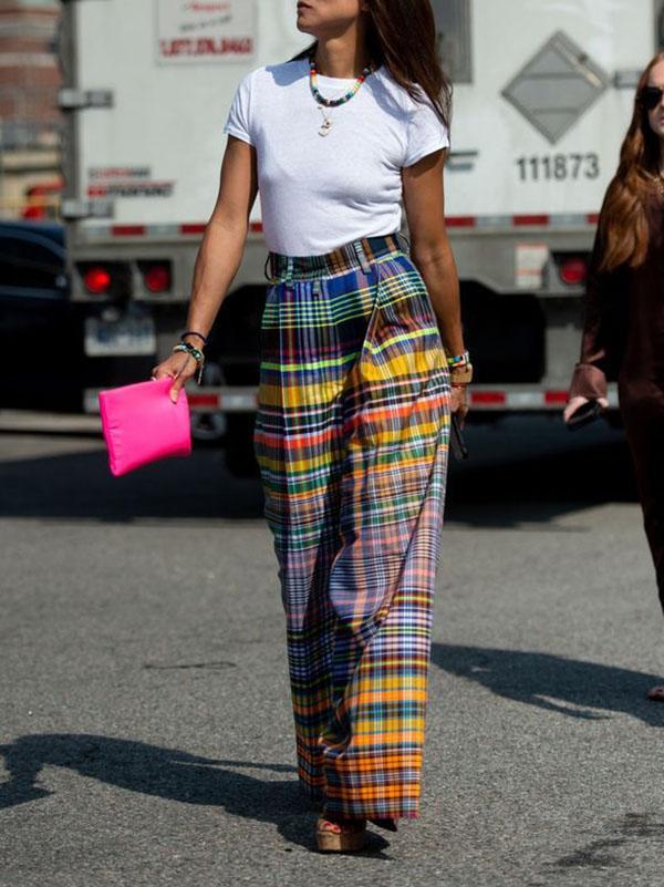 Stylish Selection Wide Leg Loose Checkerboard Printed Casual Pants Bottoms Product Image