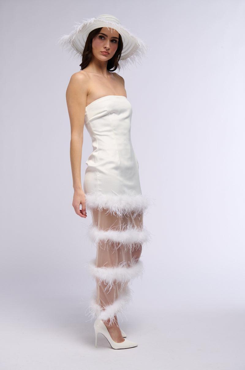 READY TO PARTY FEATHER CUT OUT MIDI DRESS Product Image