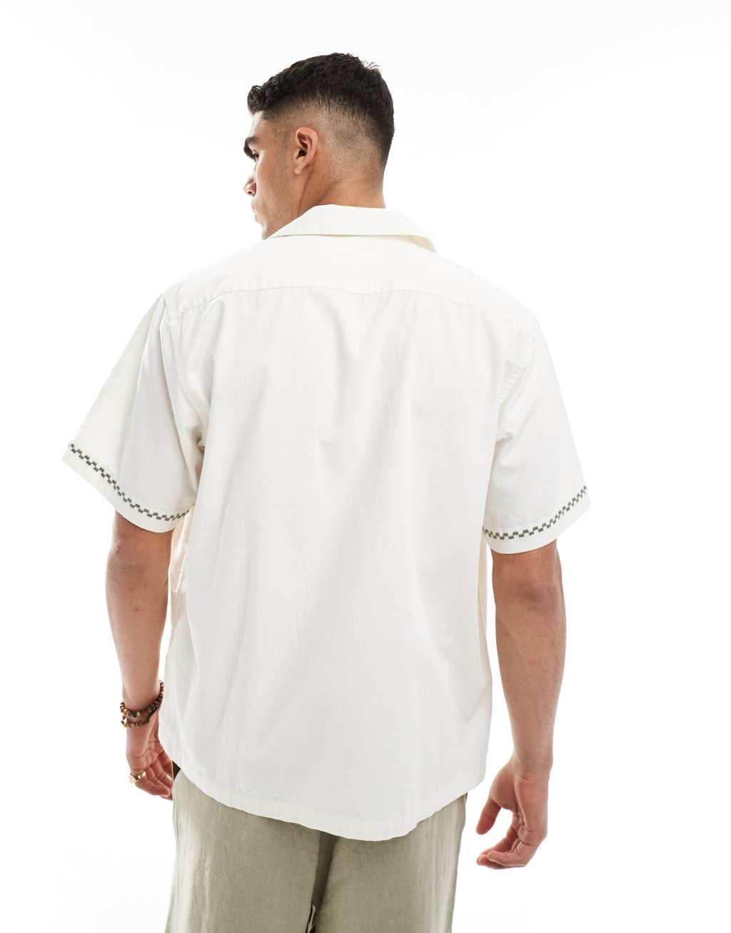 Selected Homme revere collar shirt with green floral print in cream  Product Image