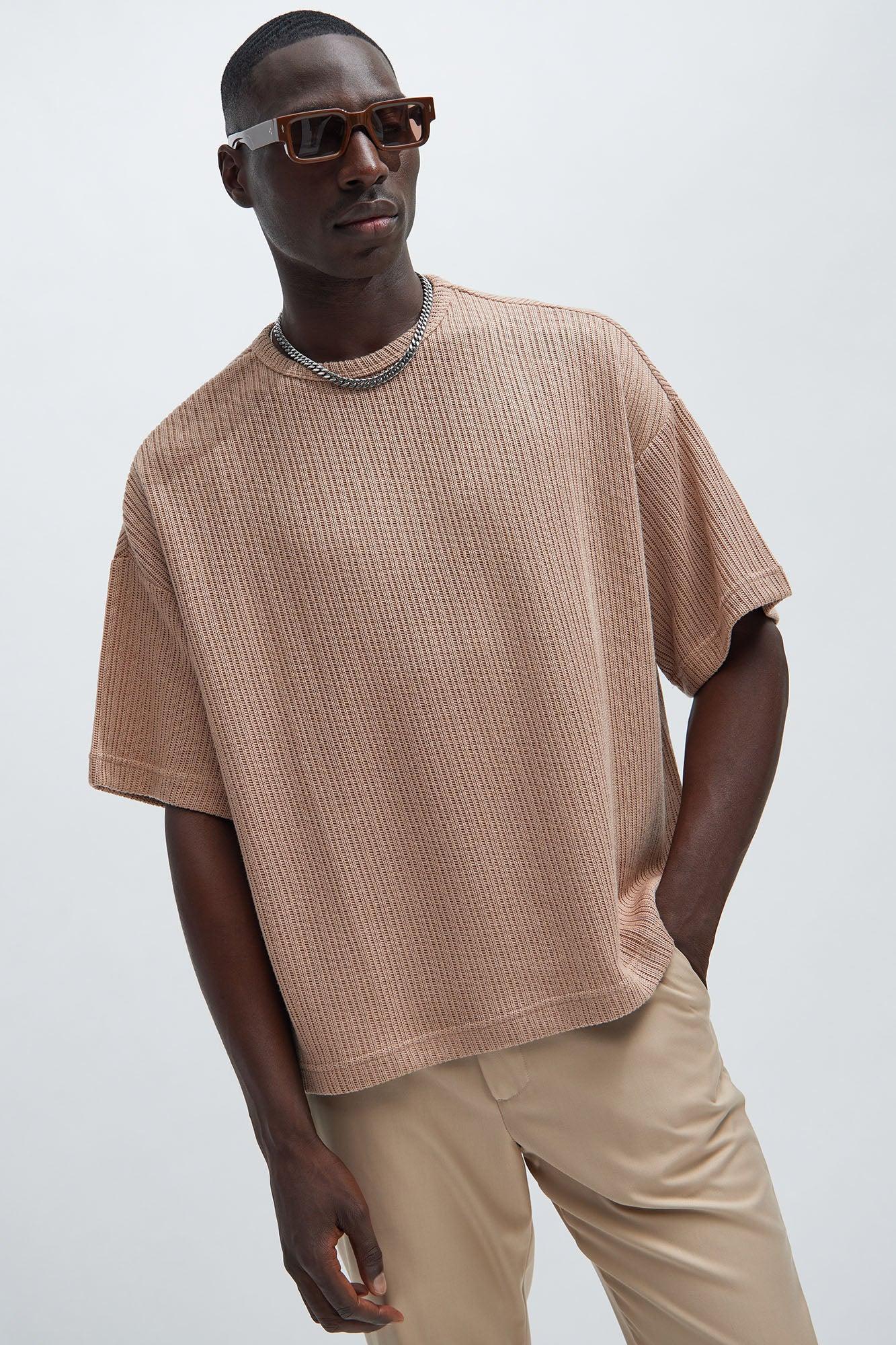 Santorini Textured Boxy Short Sleeve Tee - Taupe Product Image