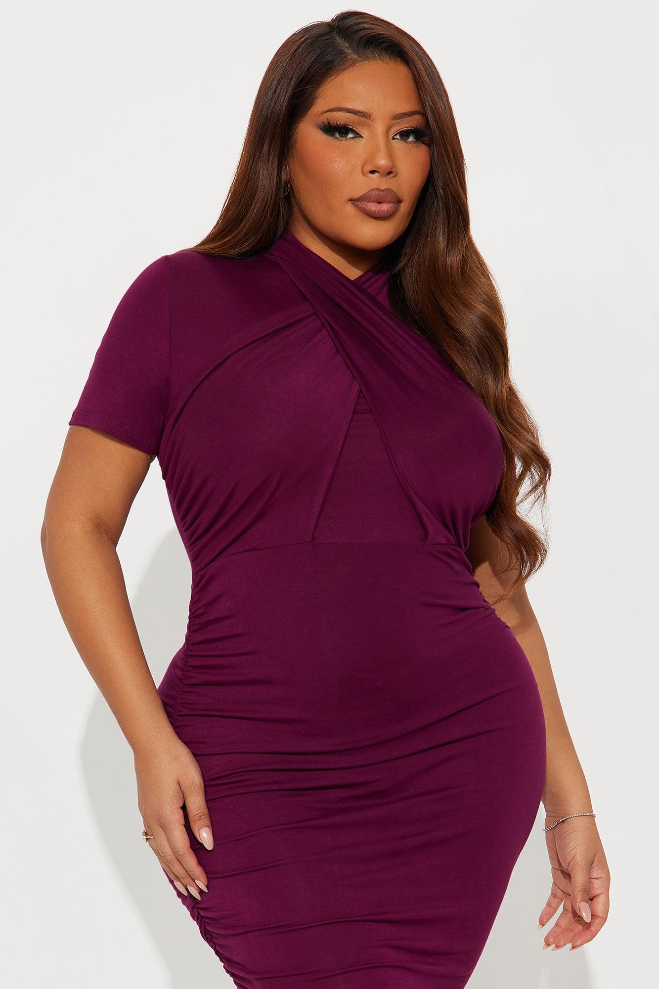 She Said Draped Midi Dress - Burgundy Product Image