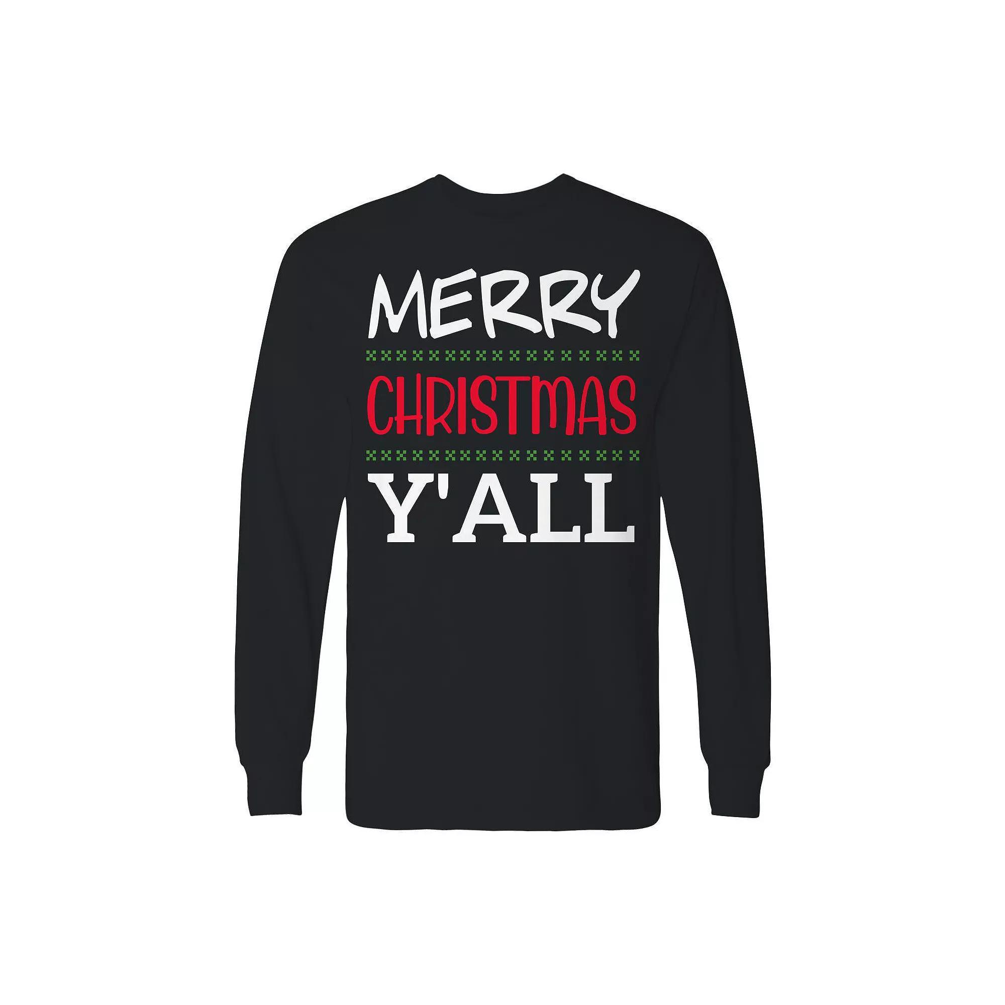 Men's Christmas Merry Christmas Long Sleeve Graphic Tee, Size: XXL, Black Product Image