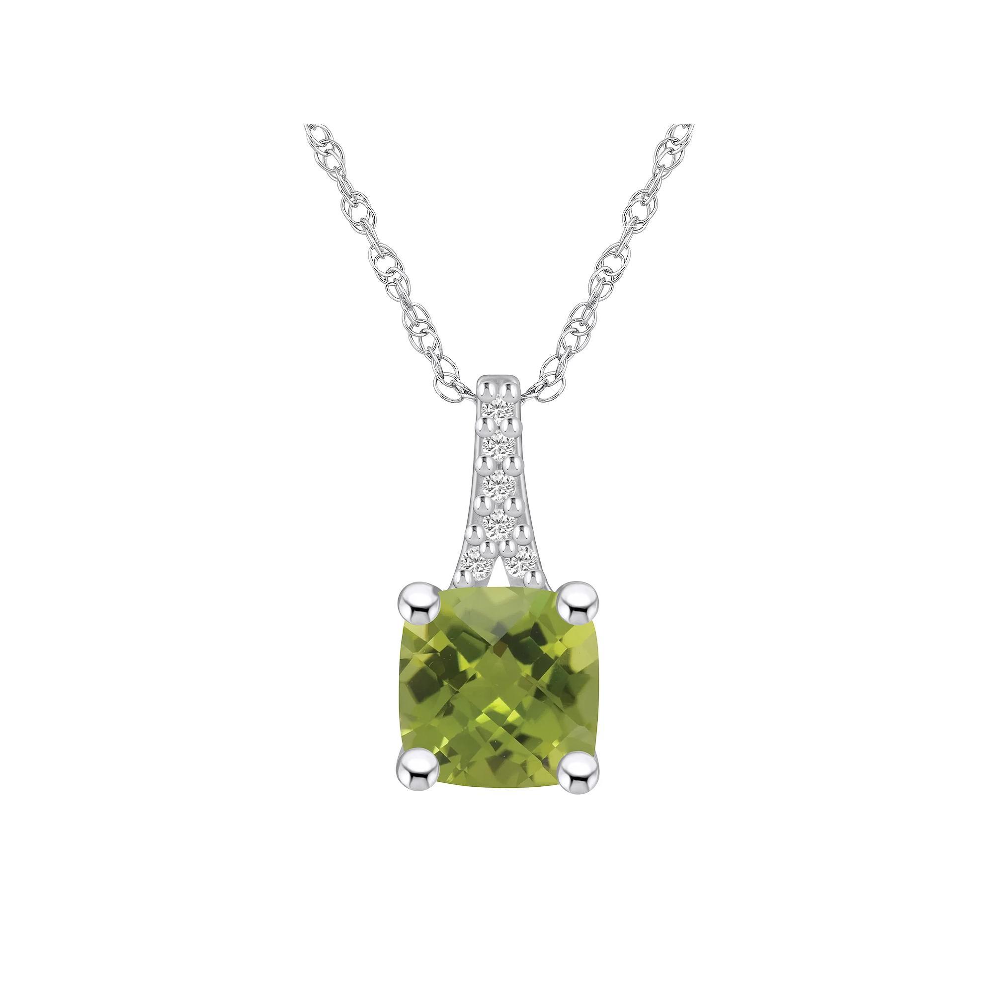 Alyson Layne 10k White Gold Cushion Gemstone Diamond Accent Pendant Necklace, Women's, Size: 18", Peridot Product Image