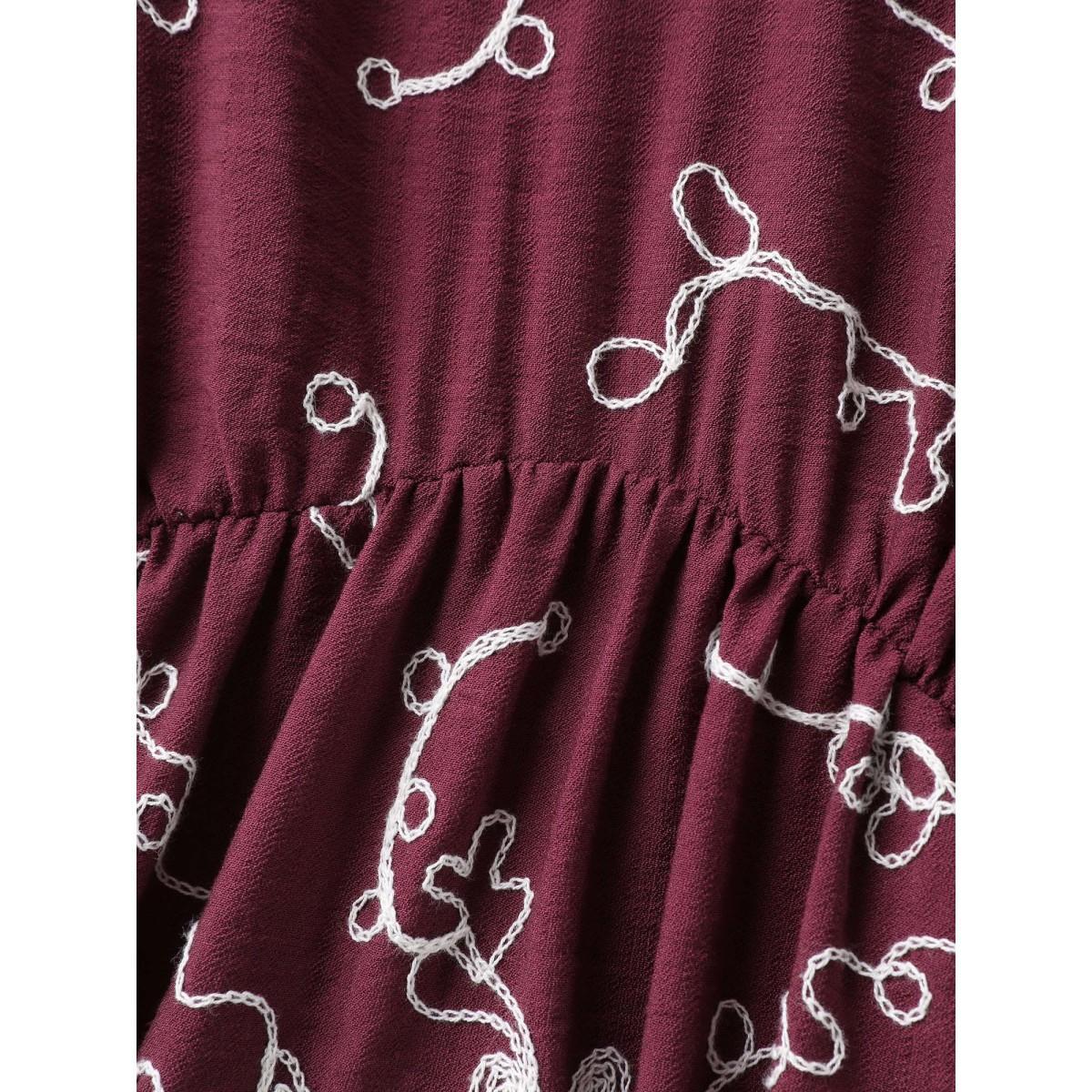 Plus Size Floral Embroidered Stretchy Waist Midi Dress Deeppurplered Women V-neck Half Sleeve Curvy BloomChic 28/5X Product Image