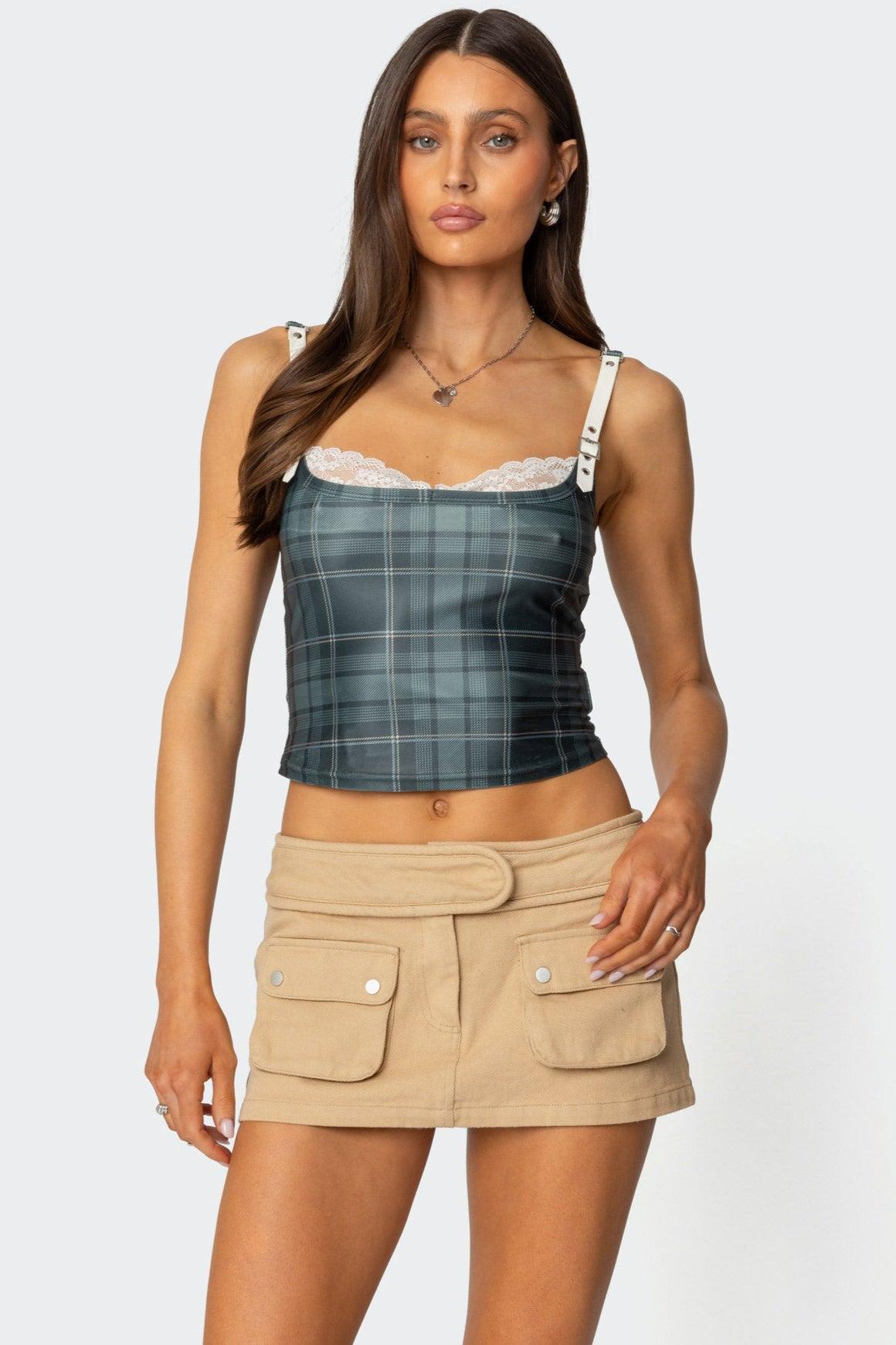 Plaid Lacey Peekaboo Top Product Image