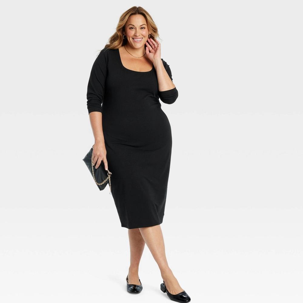 Womens Long Sleeve Midi Bodycon Dress - Ava & Viv Black 4X Product Image