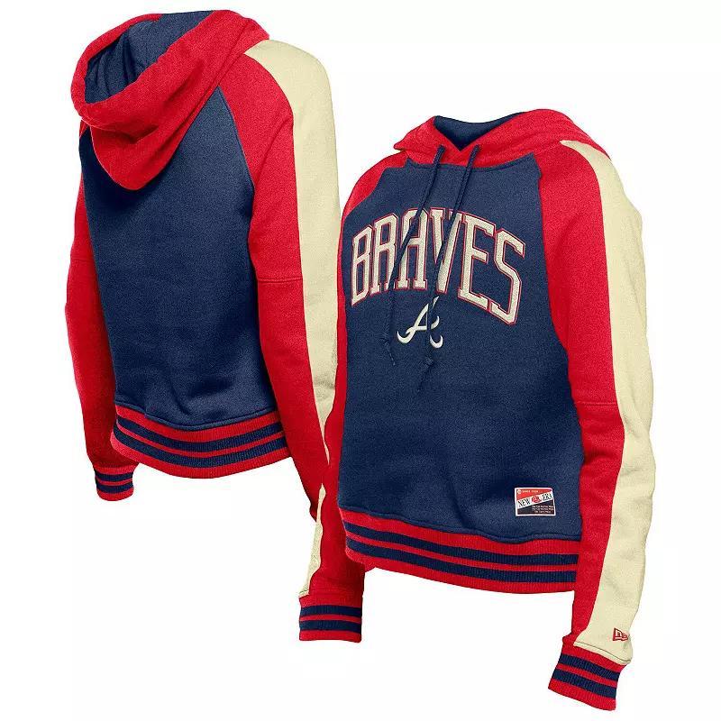 Women's New Era  Navy Atlanta Braves Cooperstown Collection Cropped Raglan Pullover Hoodie, Size: Small, Blue Product Image