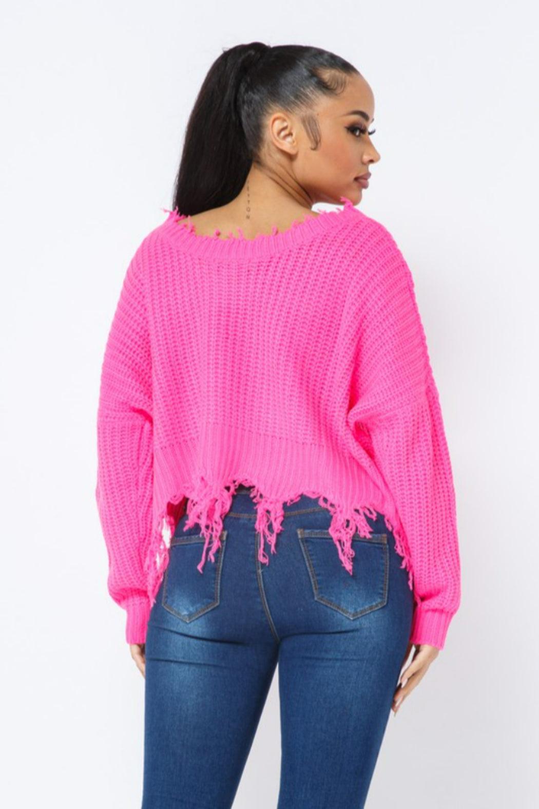 Solid Distressed V-Neck Sweater Product Image