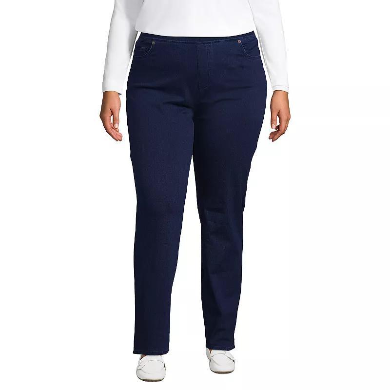 Plus Size Lands' End Starfish Mid-Rise Pull-On Knit Straight-Leg Jeans, Women's, Size: 1XL, Medium  Blue Product Image