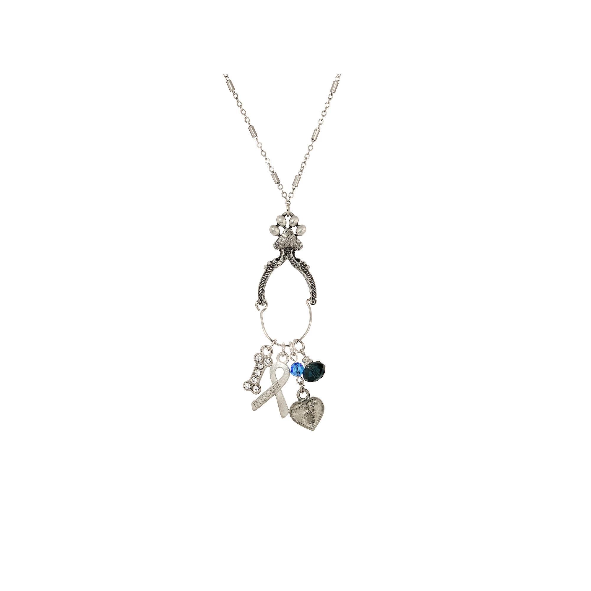 1928 Silver Tone Charm Holder Glass Bead Charm Necklace, Womens, Gray Product Image