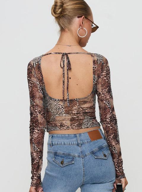 Tied In Long Sleeve Top Leopard Product Image