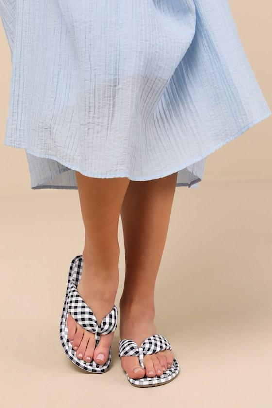 Gidget Navy Gingham Flat Thong Sandals Product Image