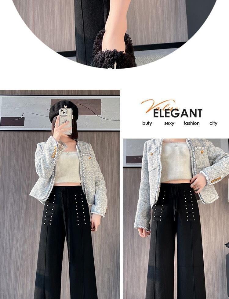 High Rise Lace-Up Knit Wide Leg Pants Product Image
