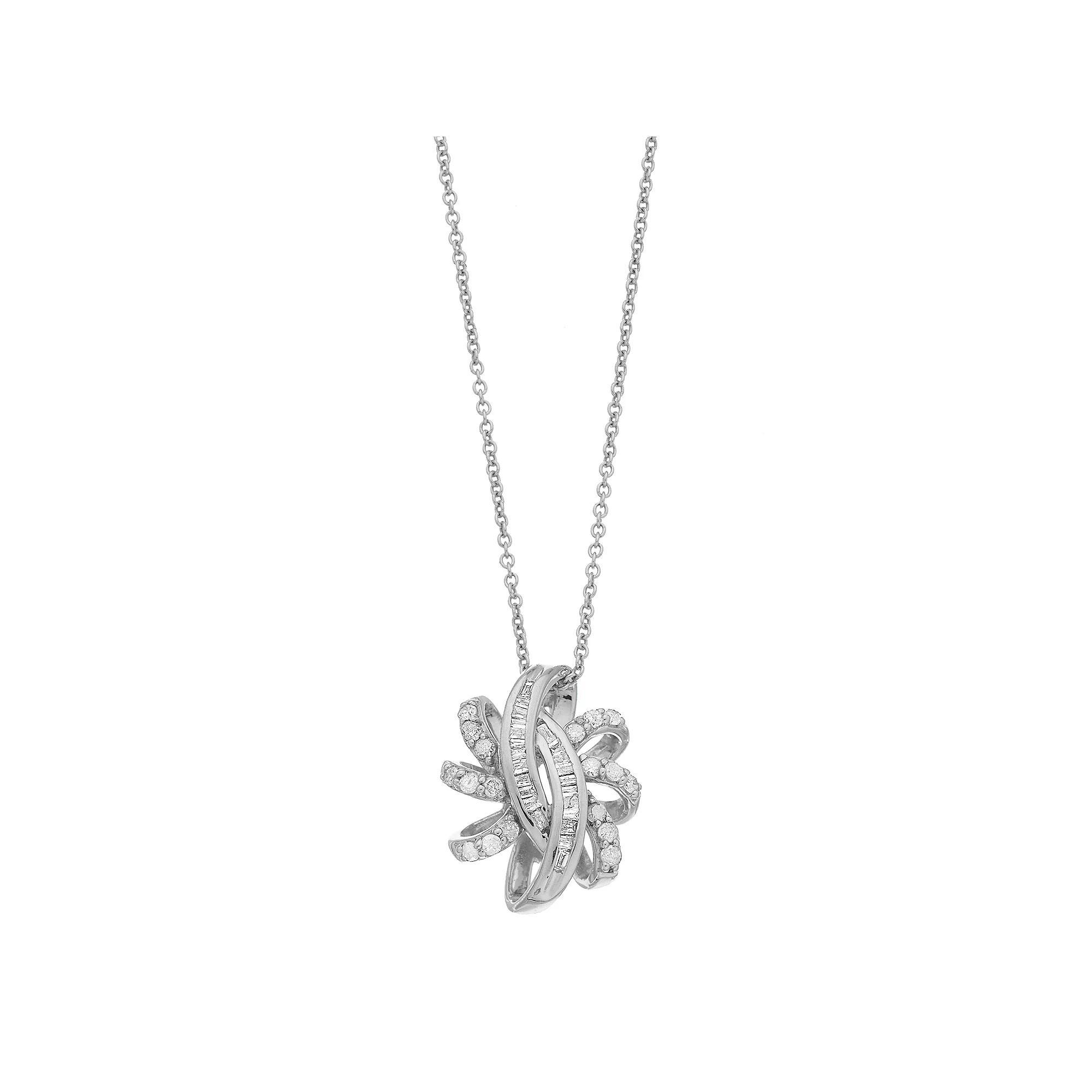 Sterling Silver 1/4 Carat T.W. Diamond Swirl Knot Pendant Necklace, Women's, Size: 18" Product Image
