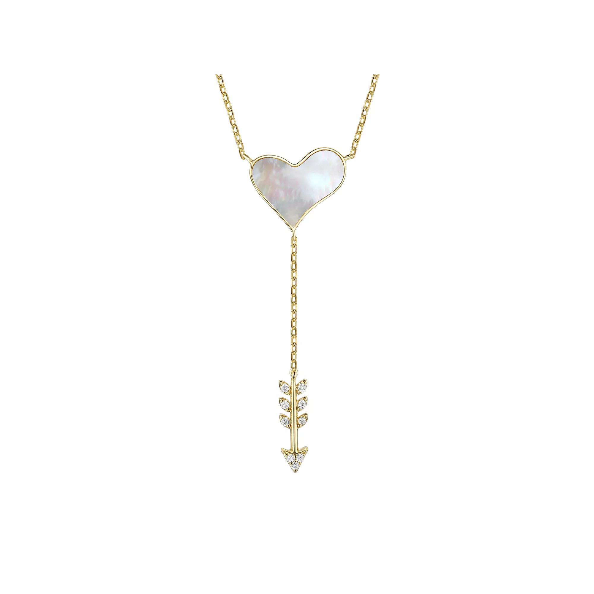 14k Gold Plated Diamond Cubic Zirconia & Mother of Pearl Cupids Arrow Heart Y-Necklace, Womens Gold Tone Product Image