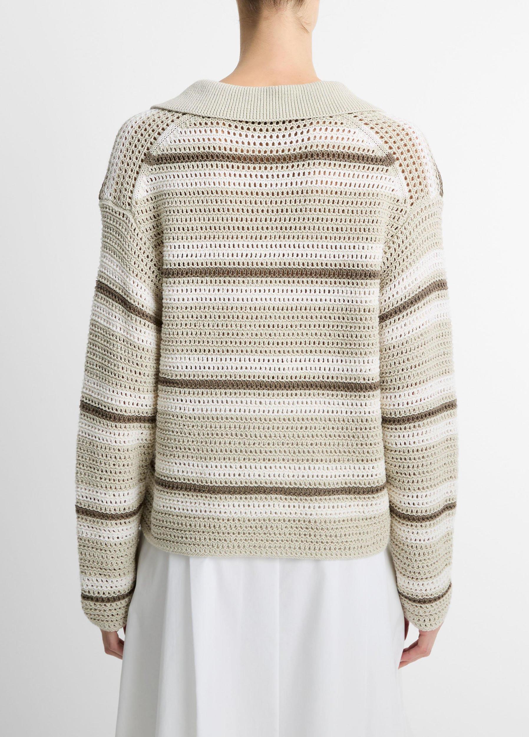 Mesh Stripe Italian Cotton Polo Sweater Product Image