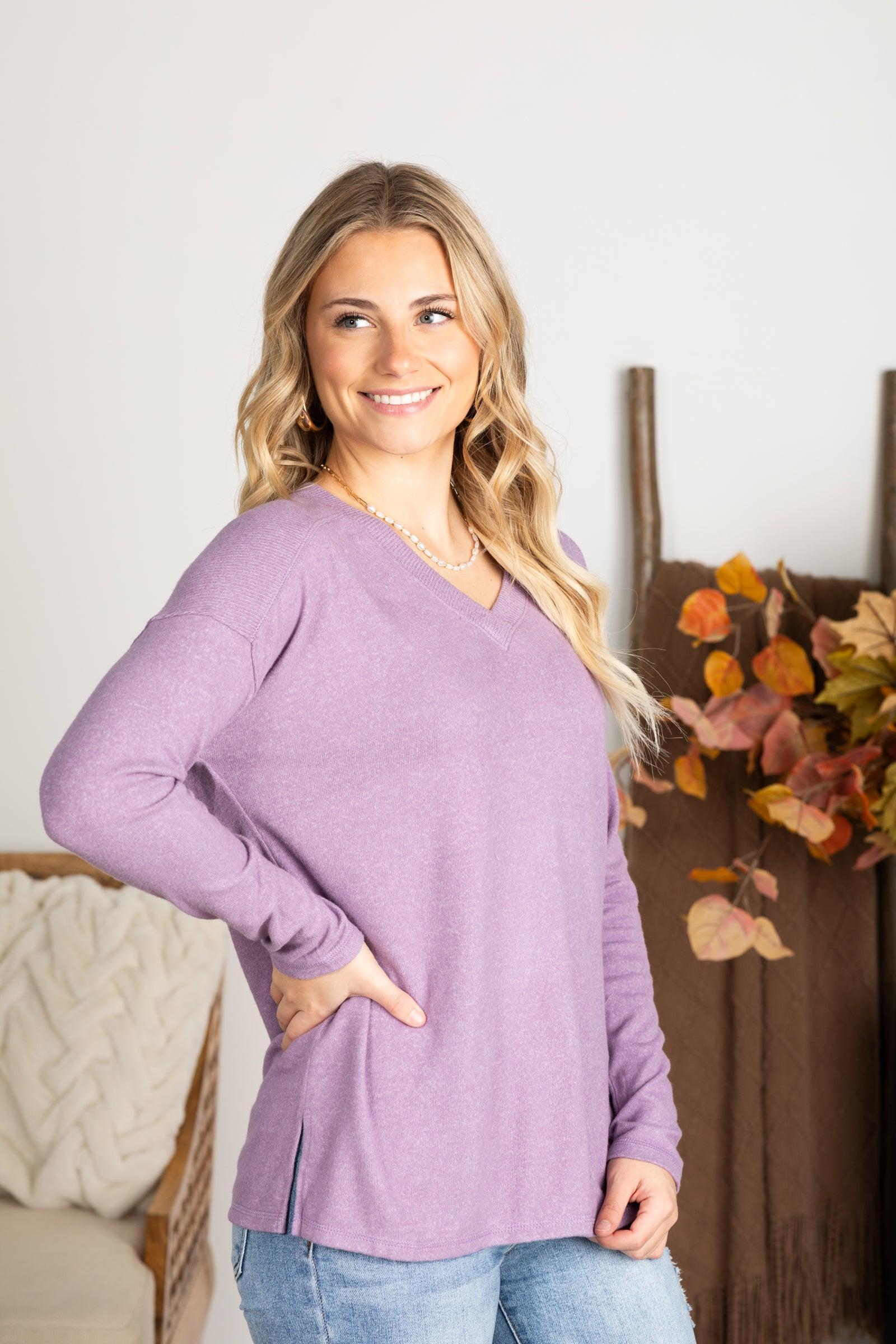 Ultra Soft V-Neck Long Sleeve Knit Top Product Image