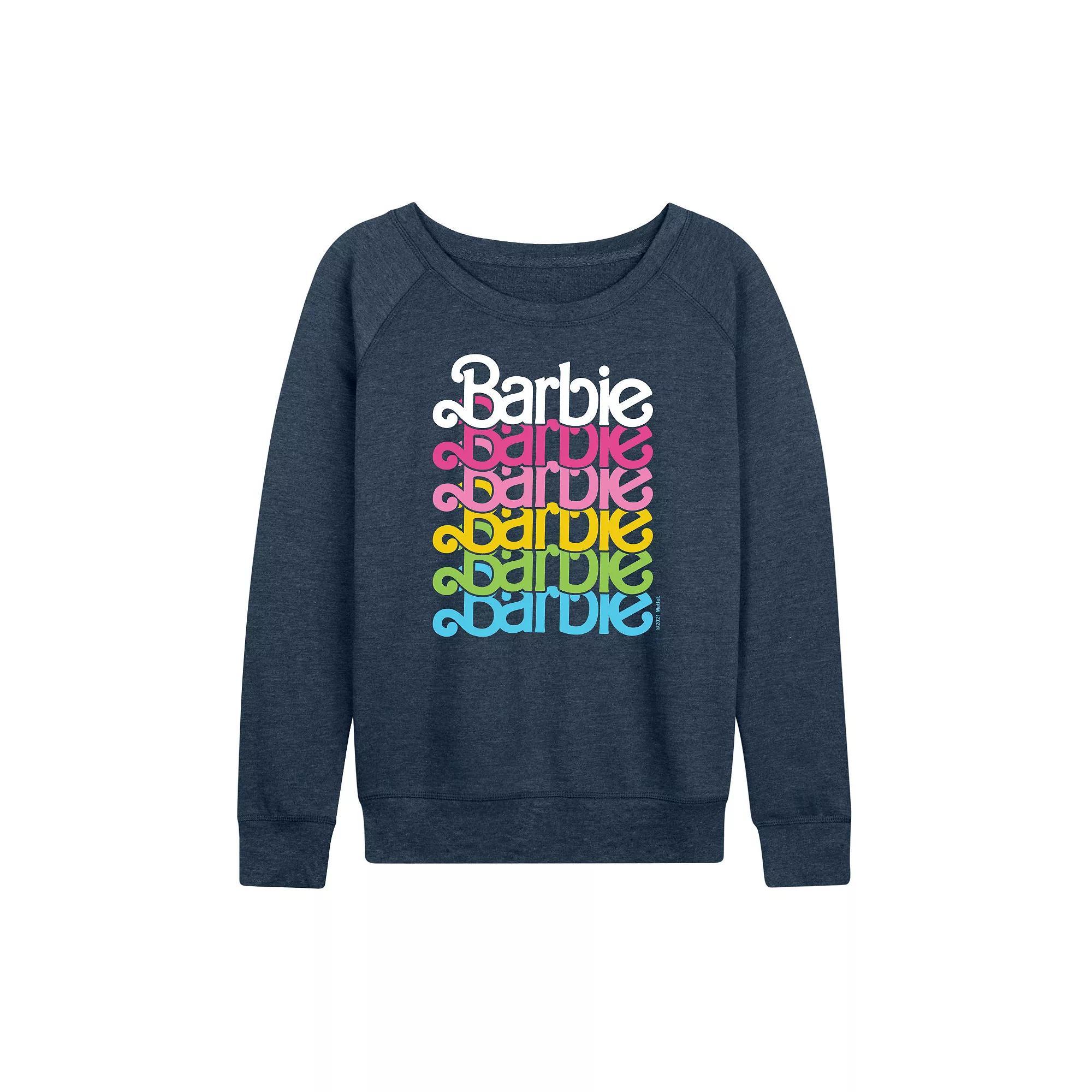 Womens Barbie Logo Stacked Rainbow French Terry Long Sleeve Tee, Girls Grey Indigo Product Image