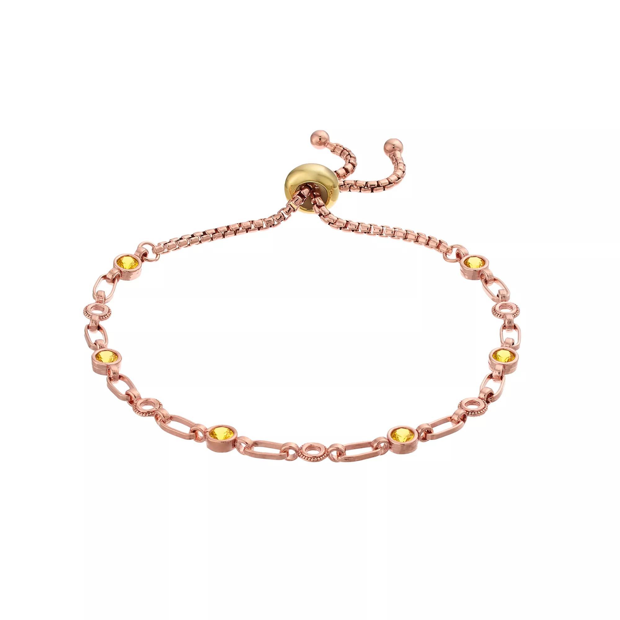 Kristen Kesho Sterling Silver Lab-Created Yellow Sapphire Adjustable Bolo Bracelet, Women's, Size: 9.50, Pink Tone Product Image
