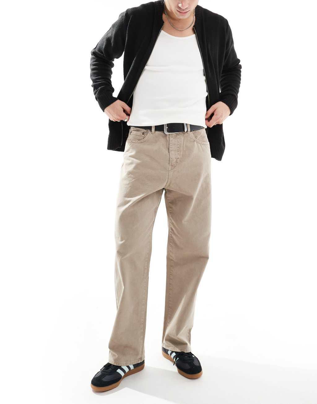 Jack & Jones alex baggy fit twill pants in beige Product Image
