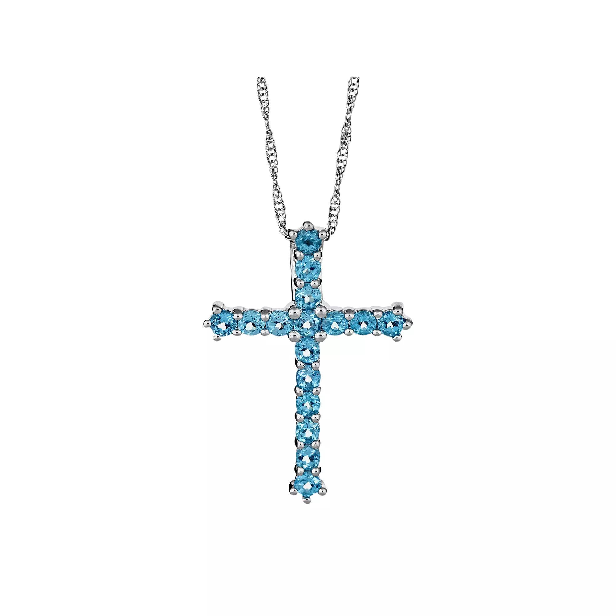 Celebration Gems Sterling Silver Swiss Blue Topaz Cross Pendant, Women's, Size: 18" Product Image